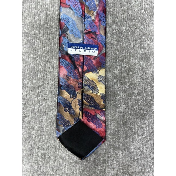 Oscar De La Renta Studio Abstract Car Print Mens Pointed Neck Tie Made In USA - Picture 3 of 11